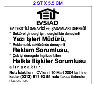 H�RR�YET GAZETES� �NSAN KAYNAKLARI ELEMAN �LANI; EVS�AD