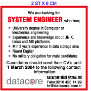 H�RR�YET GAZETES� �NSAN KAYNAKLARI ELEMAN �LANI; SYSTEM ENGINEER