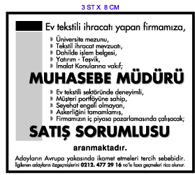 H�RR�YET GAZETES� �NSAN KAYNAKLARI ELEMAN �LANI; MUHASEBE M�D�R� SATI� SORUMLUSU