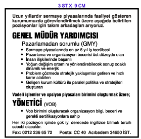 H�RR�YET GAZETES� �NSAN KAYNAKLARI ELEMAN �LANI; GENEL M�D�R YARDIMCISI Y�NET�C�LER