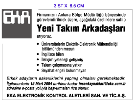 H�RR�YET GAZETES�NDE �NSAN KAYNAKLARI ELEMAN �LANI; EKA A.�.