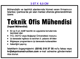 H�RR�YET GAZETE �NSAN KAYNAKLARI ELEMAN �LANI; TEKN�K OF�S M�HEND�S�