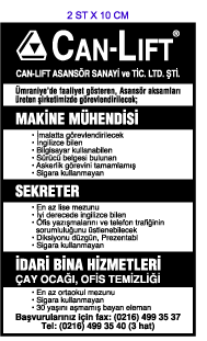 H�RR�YET �K �NSAN KAYNAKLARI ELEMAN �LANI; �DAR� B�NA G�REVL�S� CAN L�FT