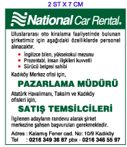 H�RR�YET GAZETES� �NSAN KAYNAKLARI ELEMAN �LANI; NATIONAL CAR PAZARLAMA SATI�