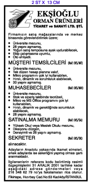 H�RR�YET GAZETE �K ELEMAN �LANI; EK��O�LU ORMAN �R�NLER�