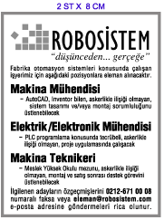 H�RR�YET GAZETES�NDE �K ELEMAN �LANI; ROBOS�STEM MAK�NA M�HEND�S� TEKN�KER�