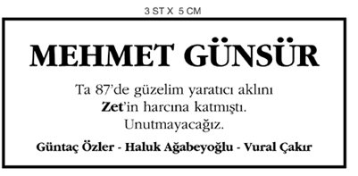 Anma ilan� H�rriyet Gazetesi -01