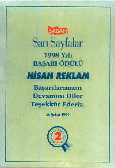 Sabah Gazetesi İlan Başarı belgesi