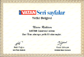 Vatan Gazetesi �lan Yetki belgesi